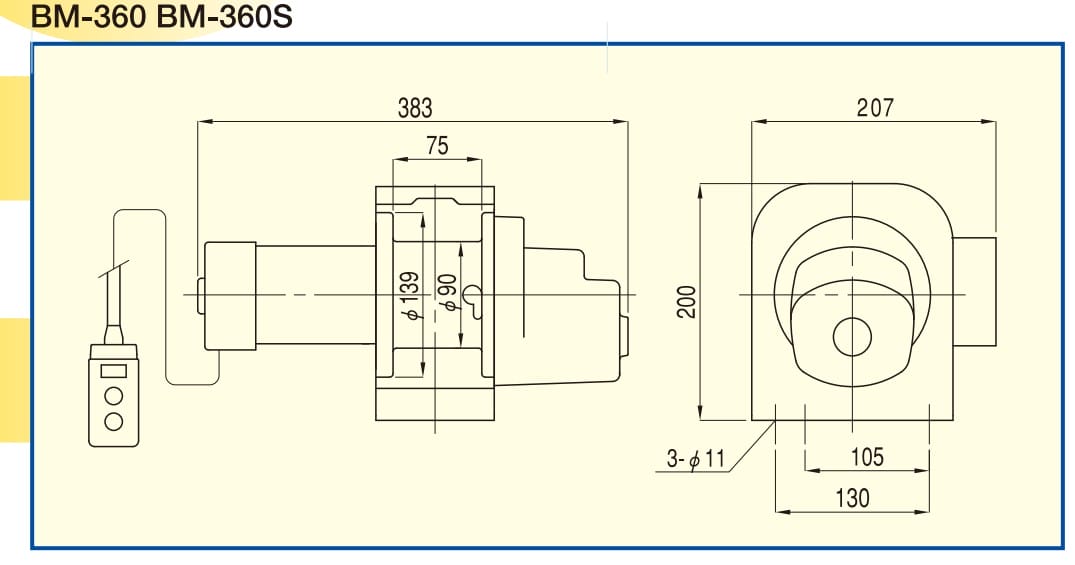 BM系列TKK卷揚(yáng)機(jī):BM-360、BM-360S尺寸圖